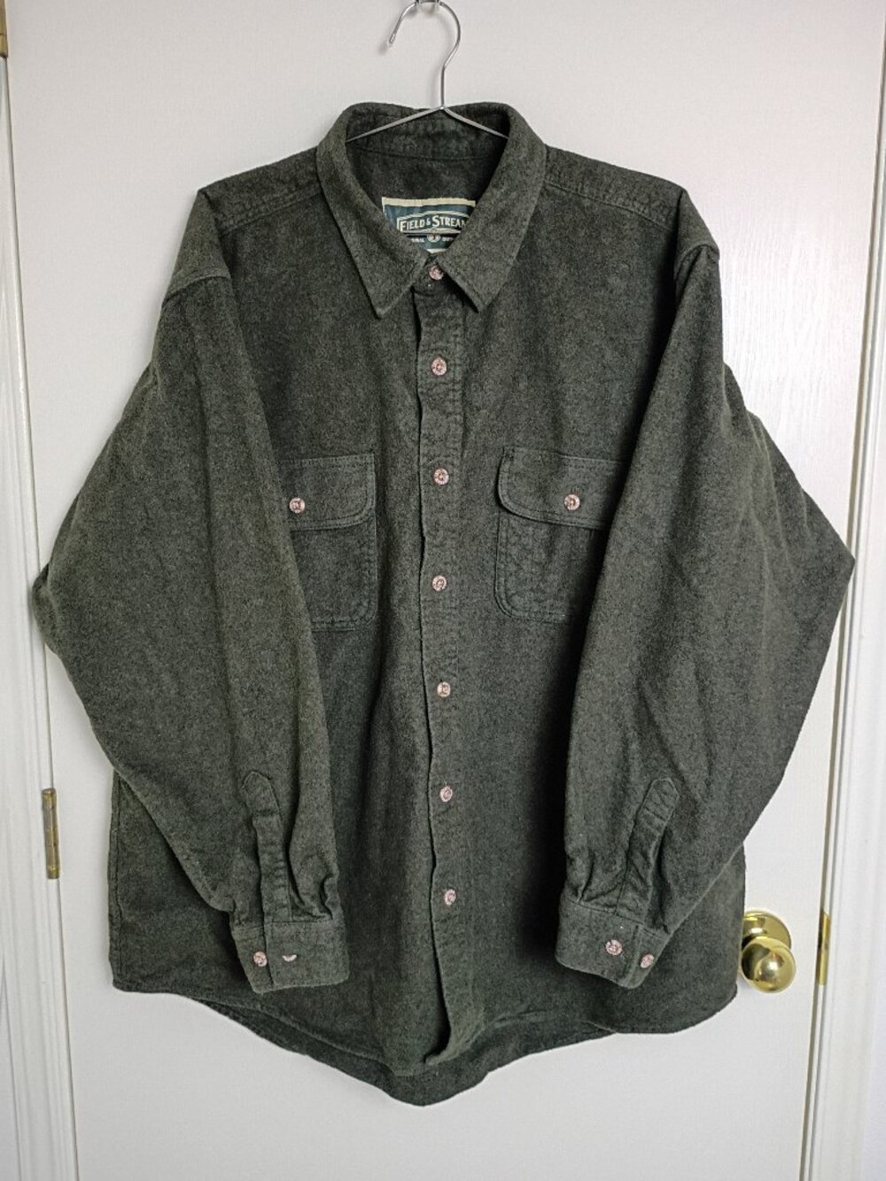 Vintage Field & Stream Chamois Shirt Men's Heavyweight Flannel Button Up Green